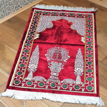 Red Muslim Prayer Rugs Islam Thick Cotton Fabric Printed Patterns Travel Prayer Mat 31.50''x47.24'' 